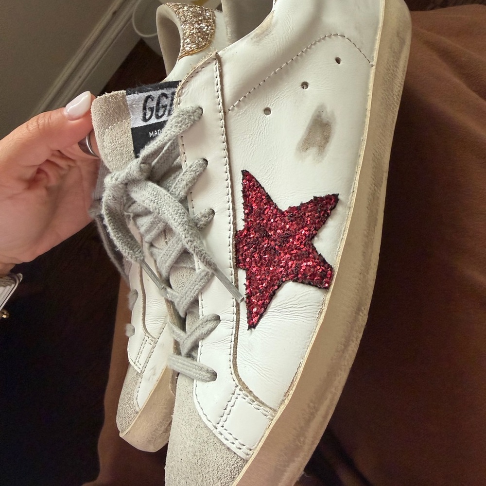 Golden Goose Super Star Red Glitter Star Sneakers - Picture 3 of 11